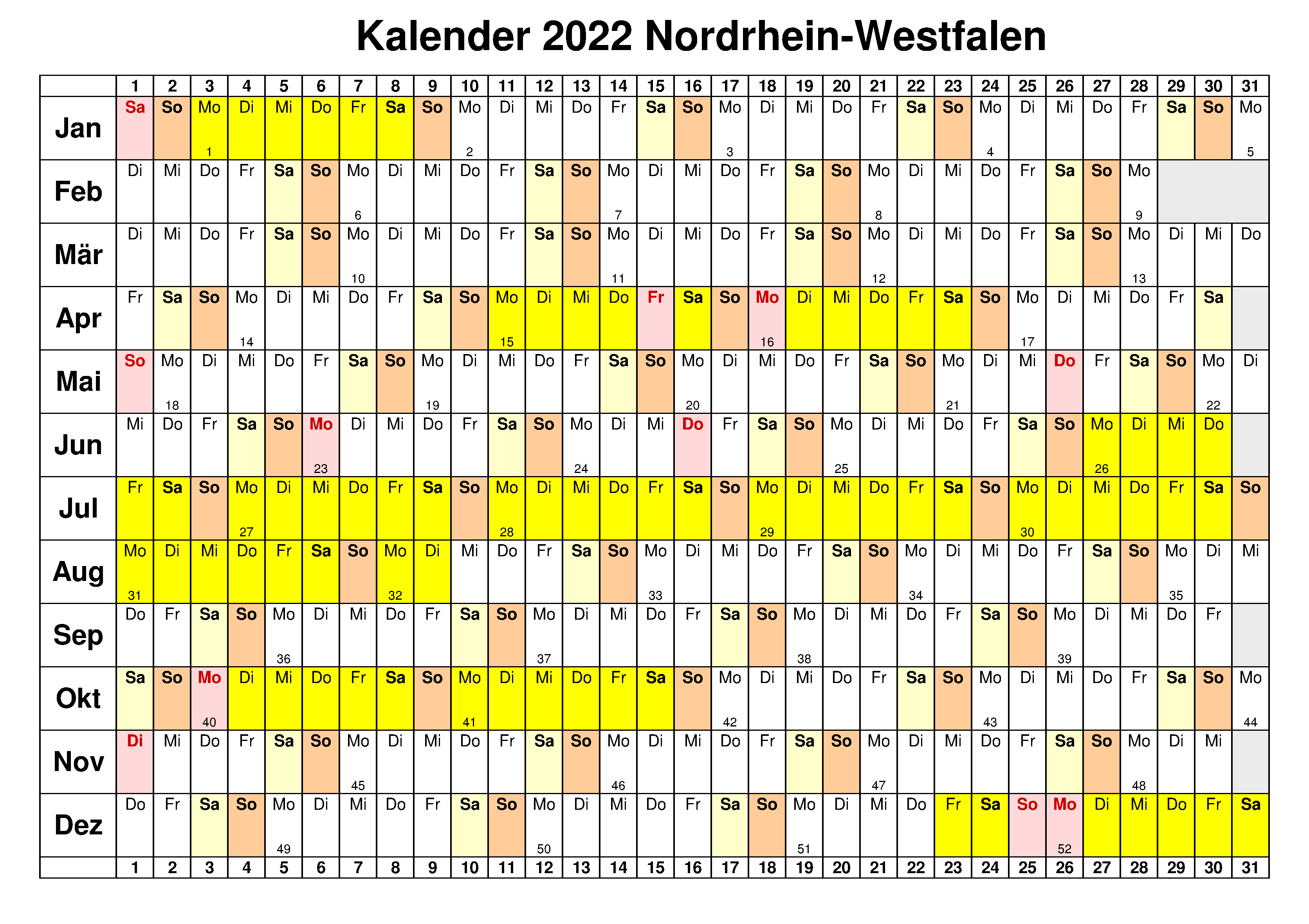 Ferien NRW 2022 Kalender