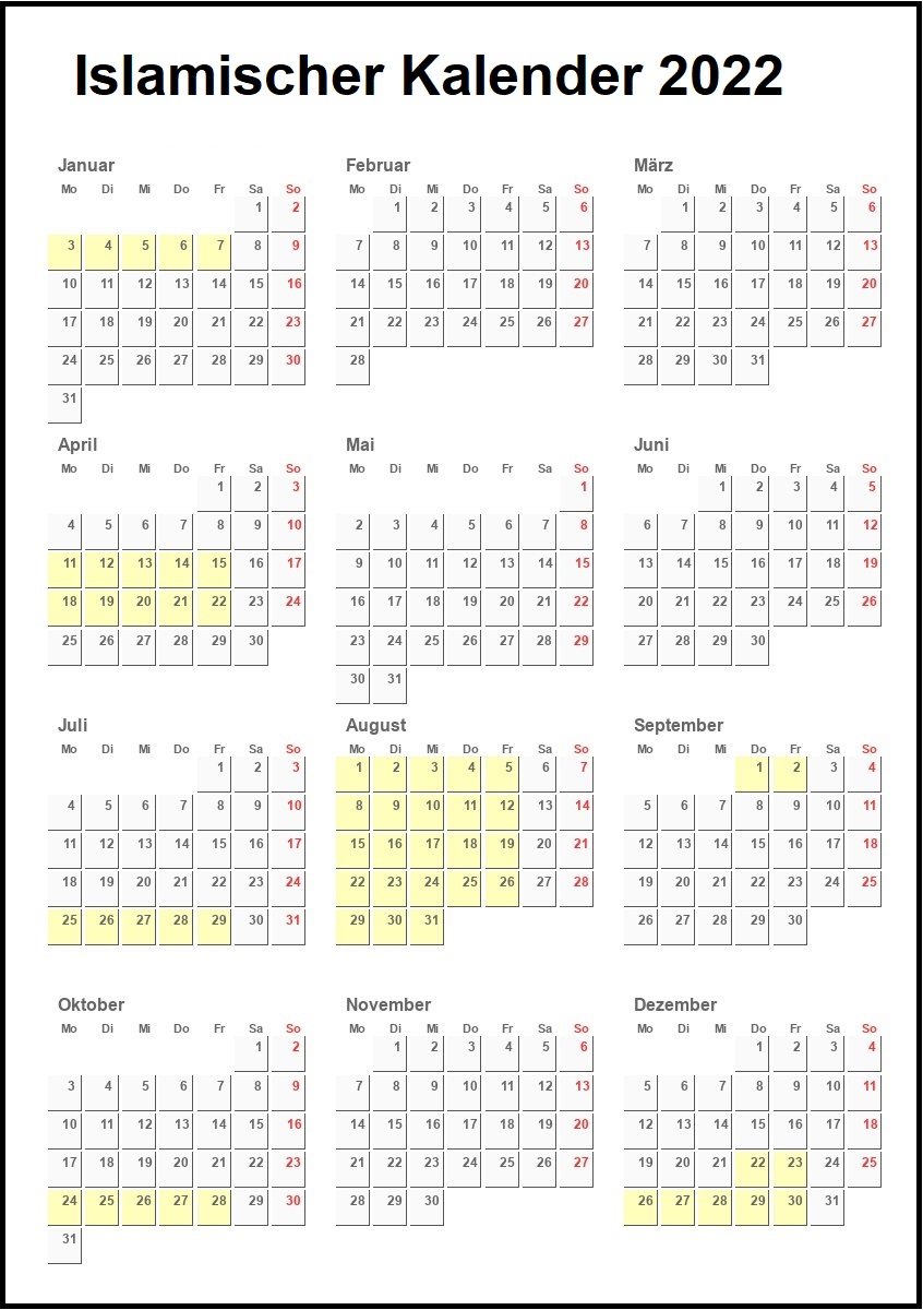 Islamischer Kalender 2022
