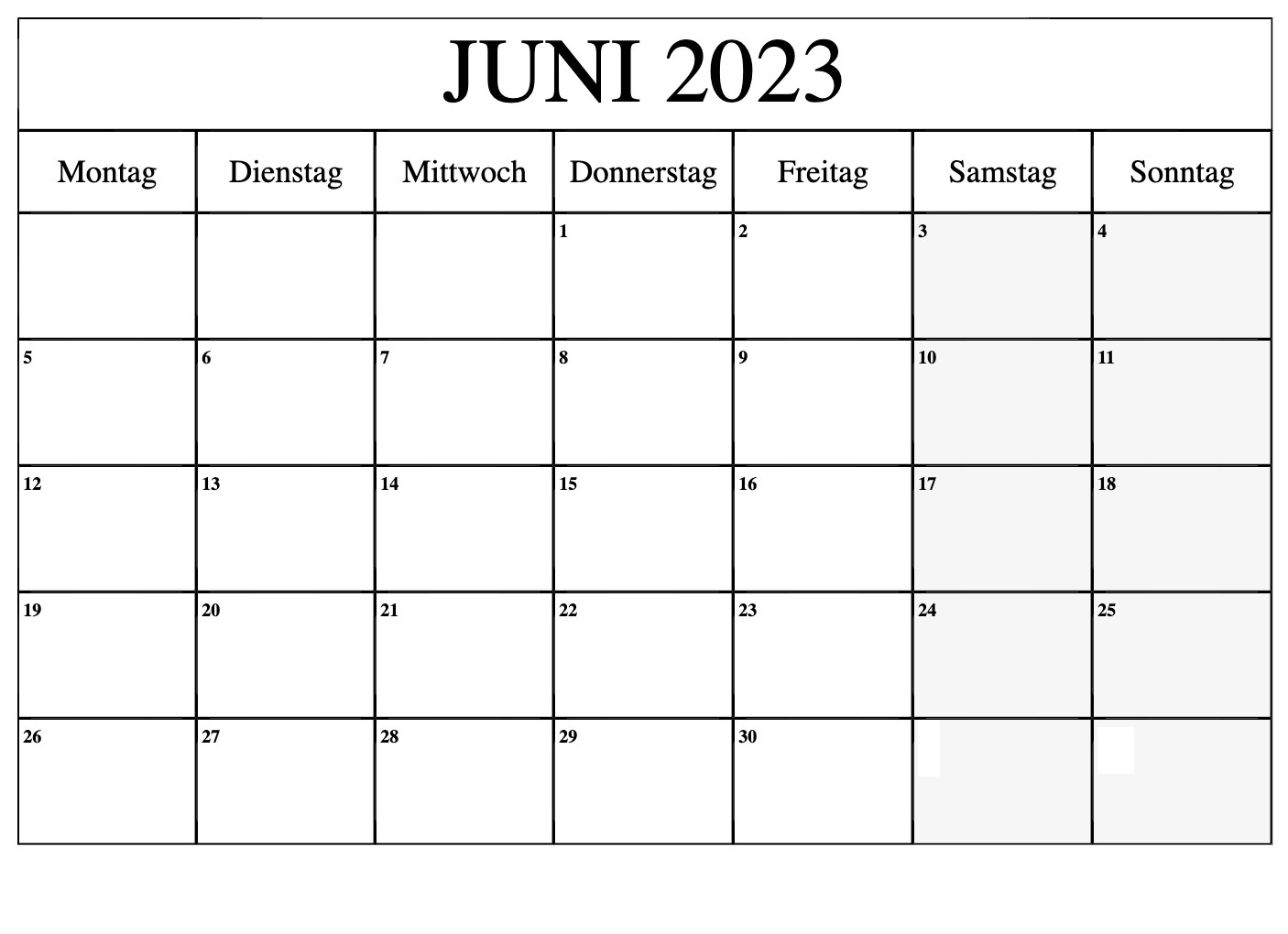 Juni 2023 Druckbarer Kalender