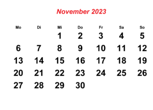 November 2023 Kalender Ausdrucken