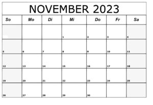 November 2023 Kalender Vorlage