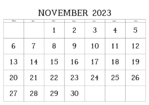 November Kalender 2023 Zum Ausdrucken