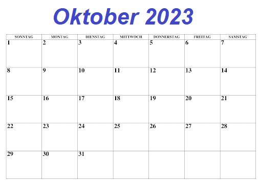 Oktober 2023 Kalender