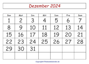 Kalender Dezember 2024 Drucken