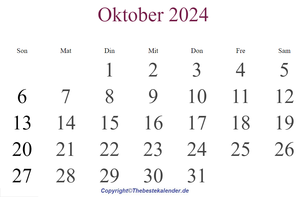 Kalender Oktober 2024 Ausdrucken