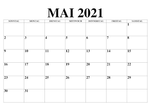 Mai 2021 Kalender