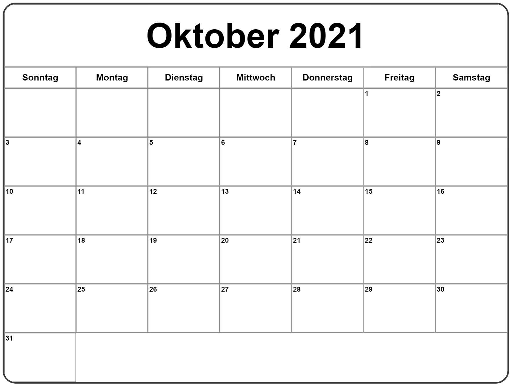 Oktober Kalender 2021