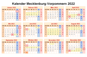 Sommerferien Mecklenburg-Vorpommern 2022 Kalender Excel Word