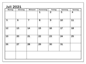 Juli 2021 Feiertags Kalender