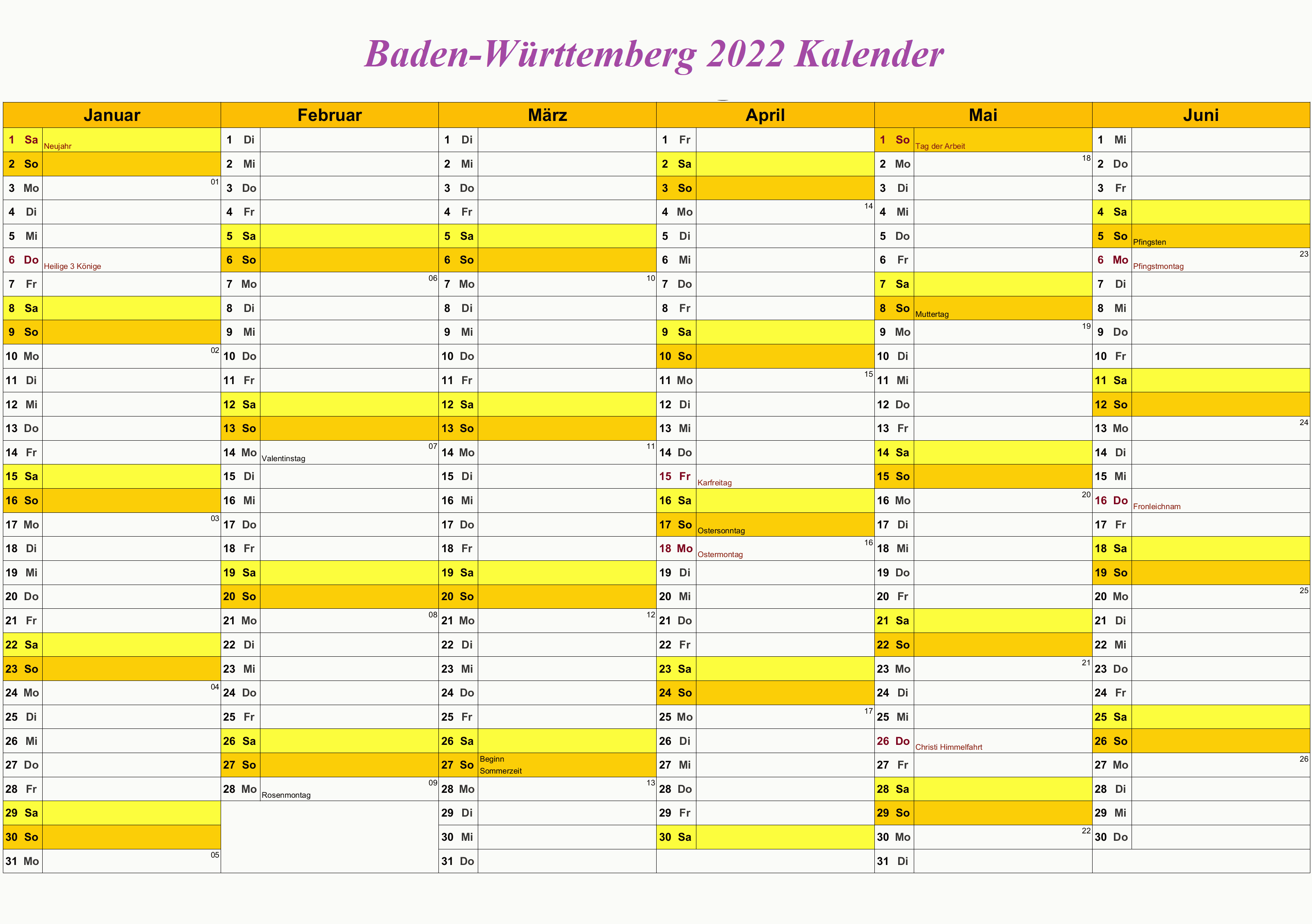 Feiertagen 2022 Baden-Württemberg Kalender
