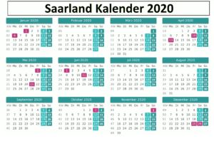 Sommerferien 2020 Saarland Kalender PDF