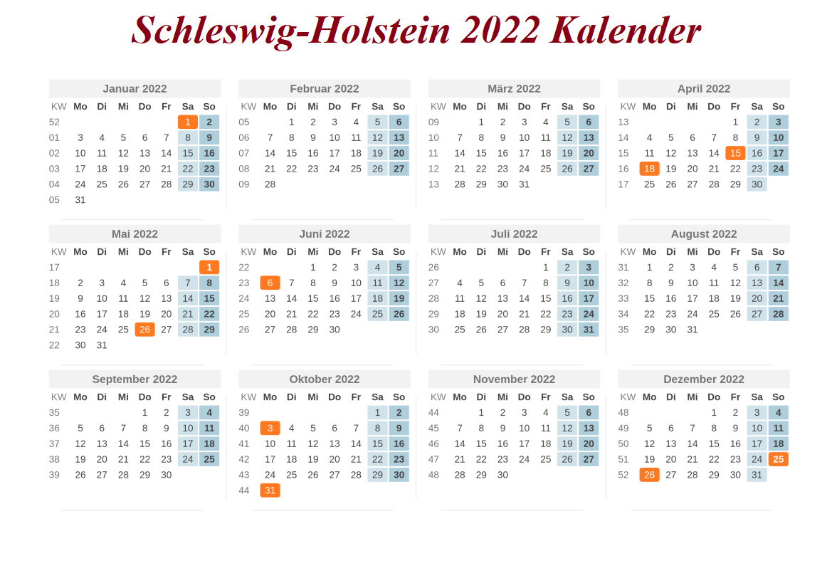 Schleswig-Holstein 2022 Kalender Zum Ausdrucken