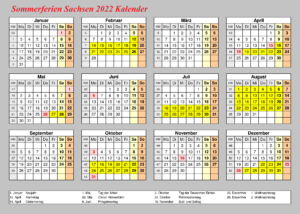 Sommerferien 2022 Sachsen Kalender PDF