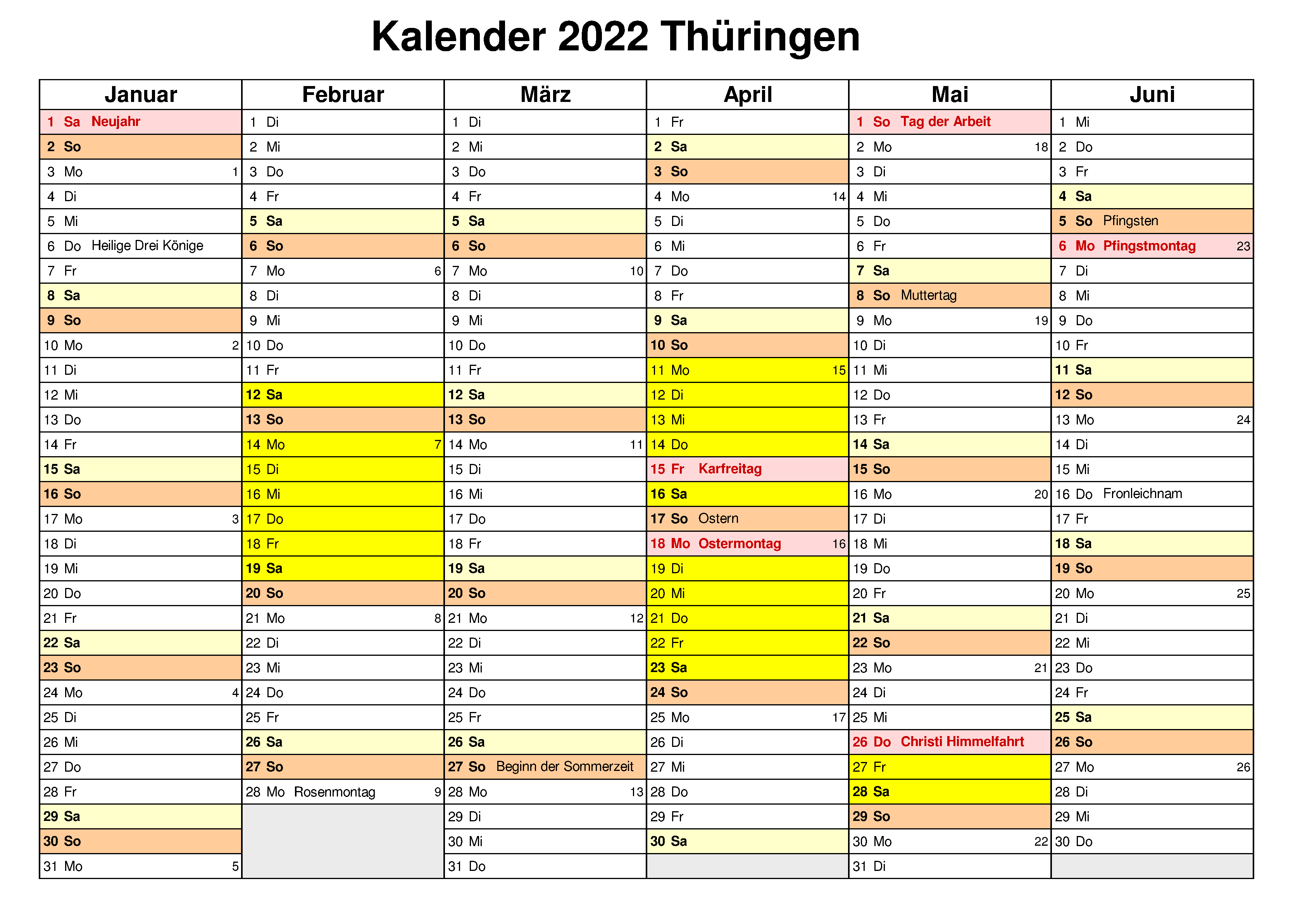 Feiertagen 2022 Thuringia Kalender