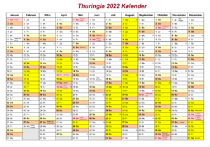 Sommerferien Thuringia 2022 Kalender