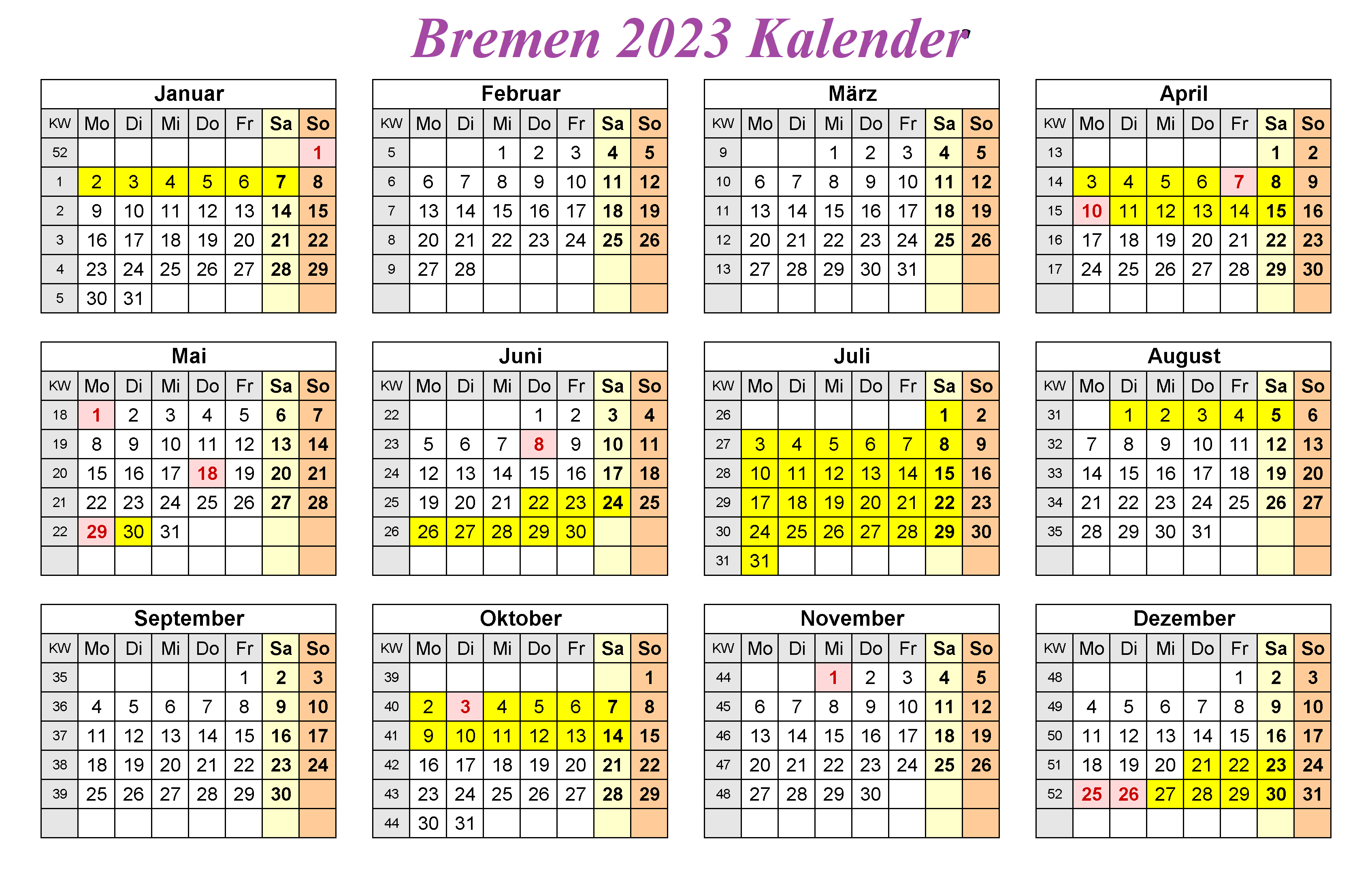 Bremen 2023 Kalender Zum Ausdrucken