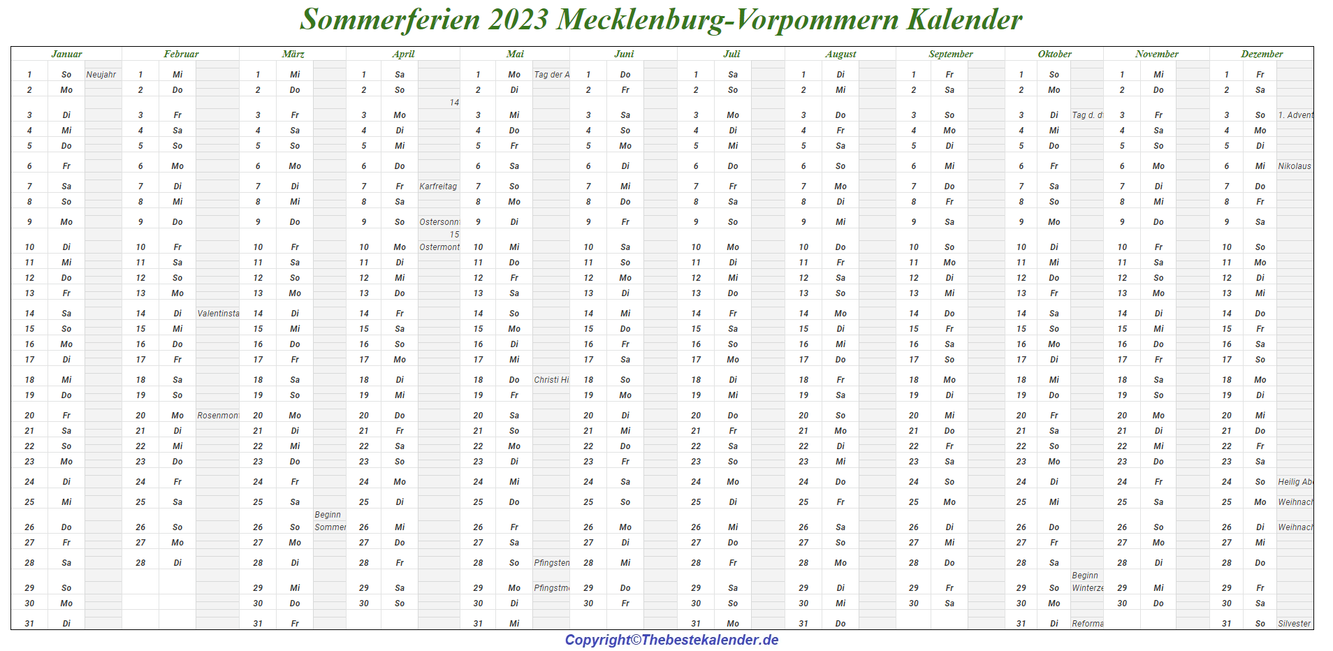 Mecklenburg-Vorpommern 2023 Kalender Zum Ausdrucken