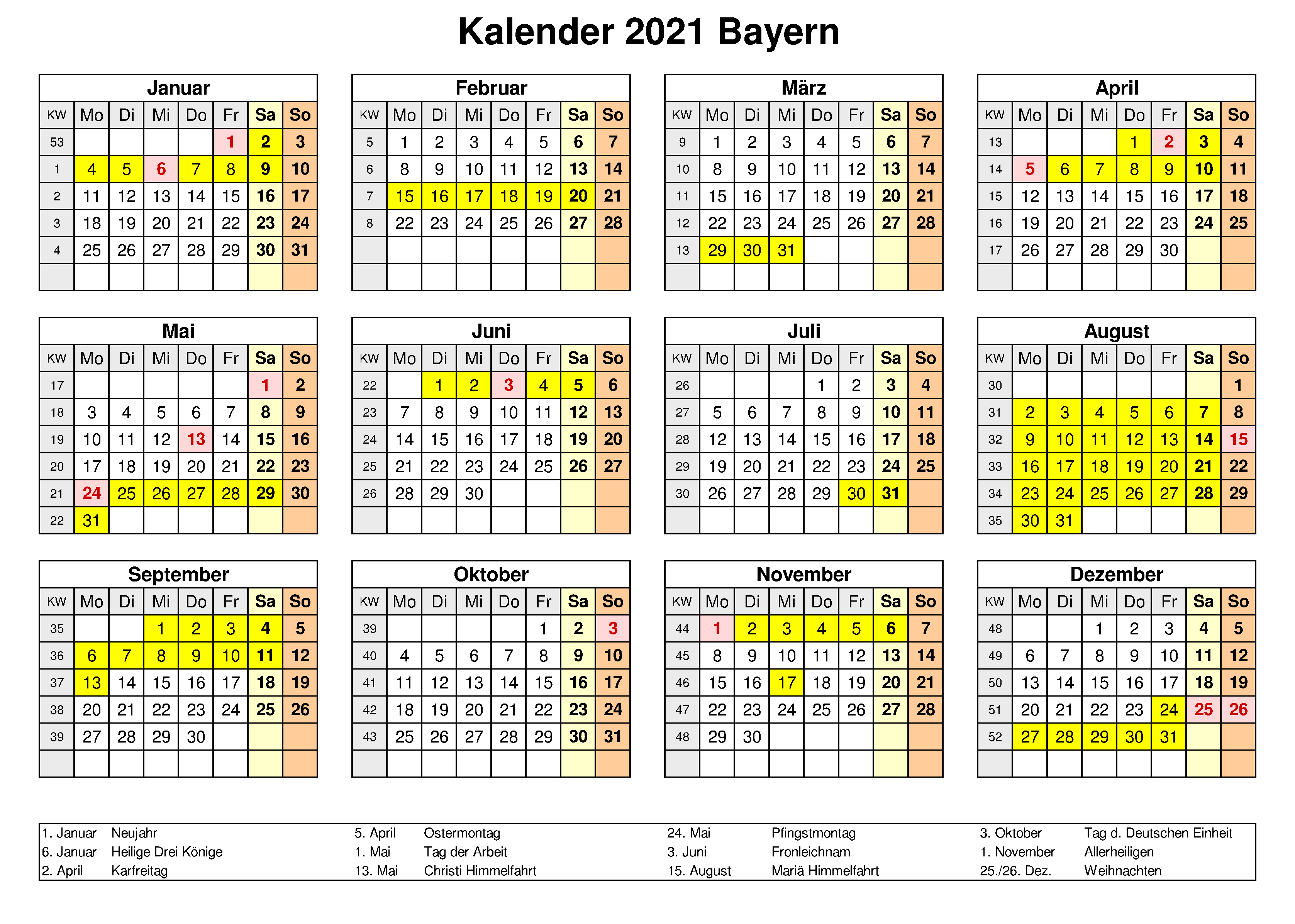Sommerferien Bayern 2021 Kalender Word
