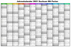 Jahreskalender 2021 Sachsen Mit Ferien und Feiertagen