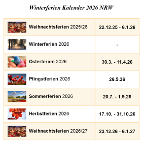 Kalender Winterferien Und Feiertage 2026 NRW