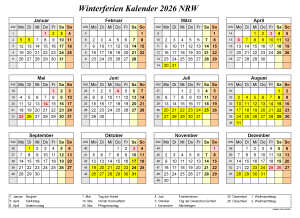 Winter Schulferien NRW 2026 Kalender