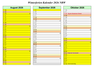 Winterferien Kalender 2026 NRW Zum Ausdrucken