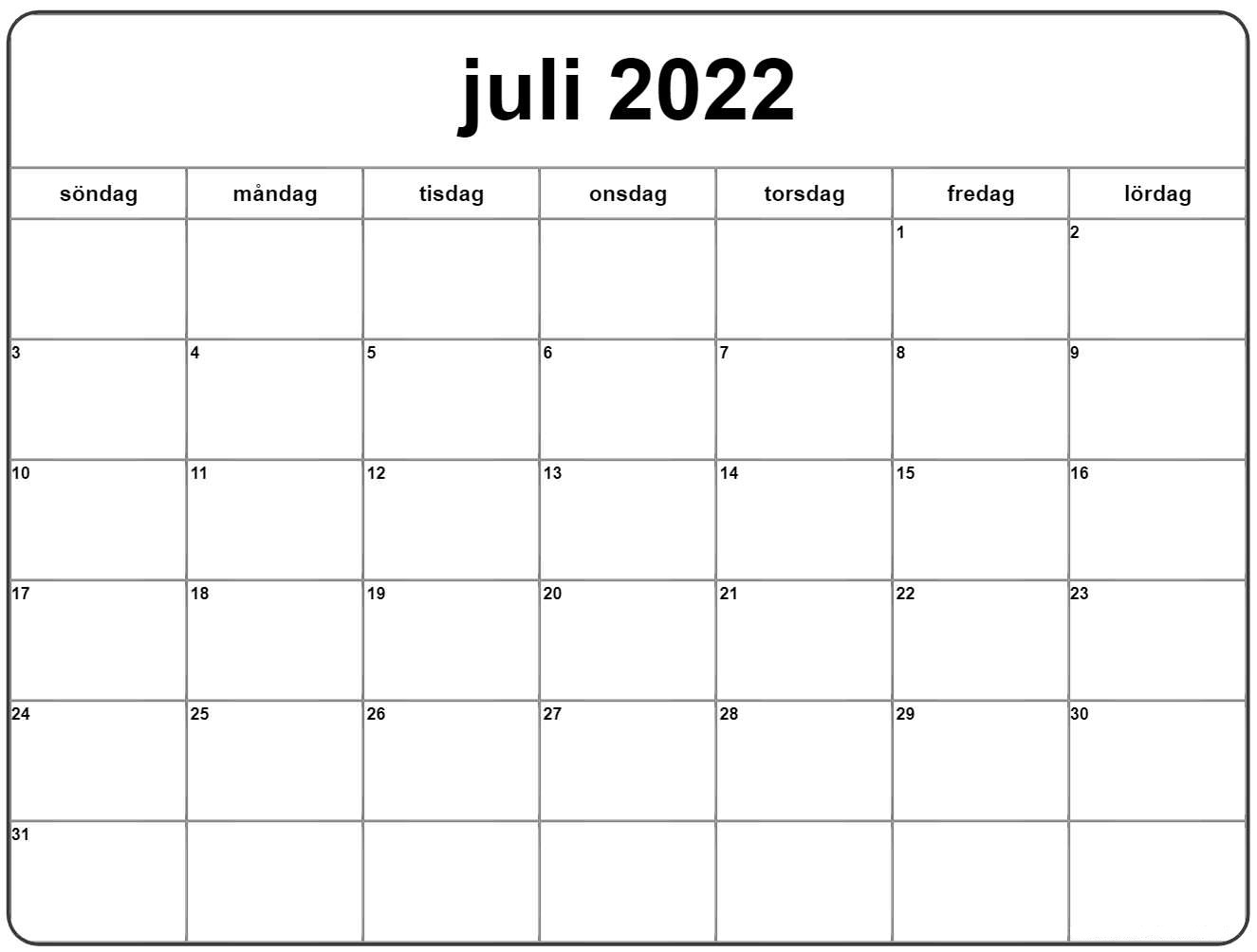 Juli 2022 Kalender Zum Ausdrucken
