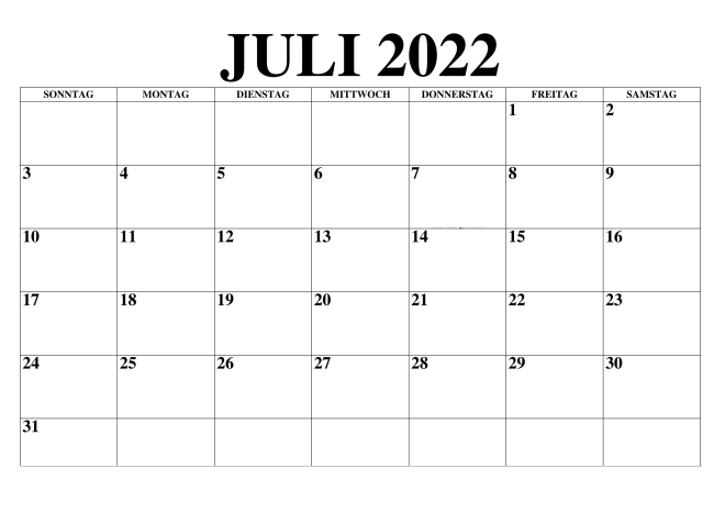 Juli 2022 Kalender