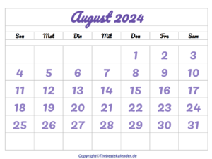 Kalender 2024 August
