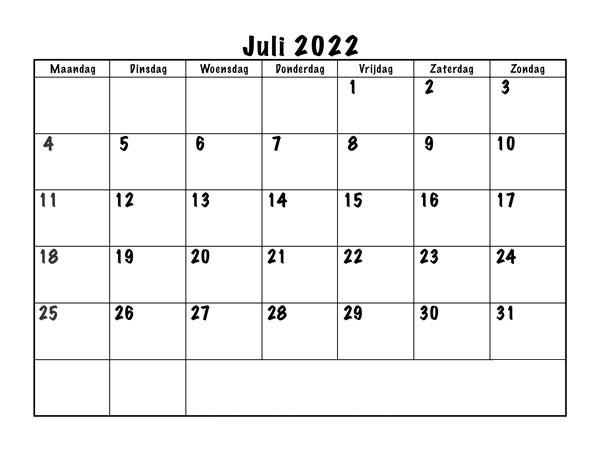 Kalender Juli 2022 Drucken