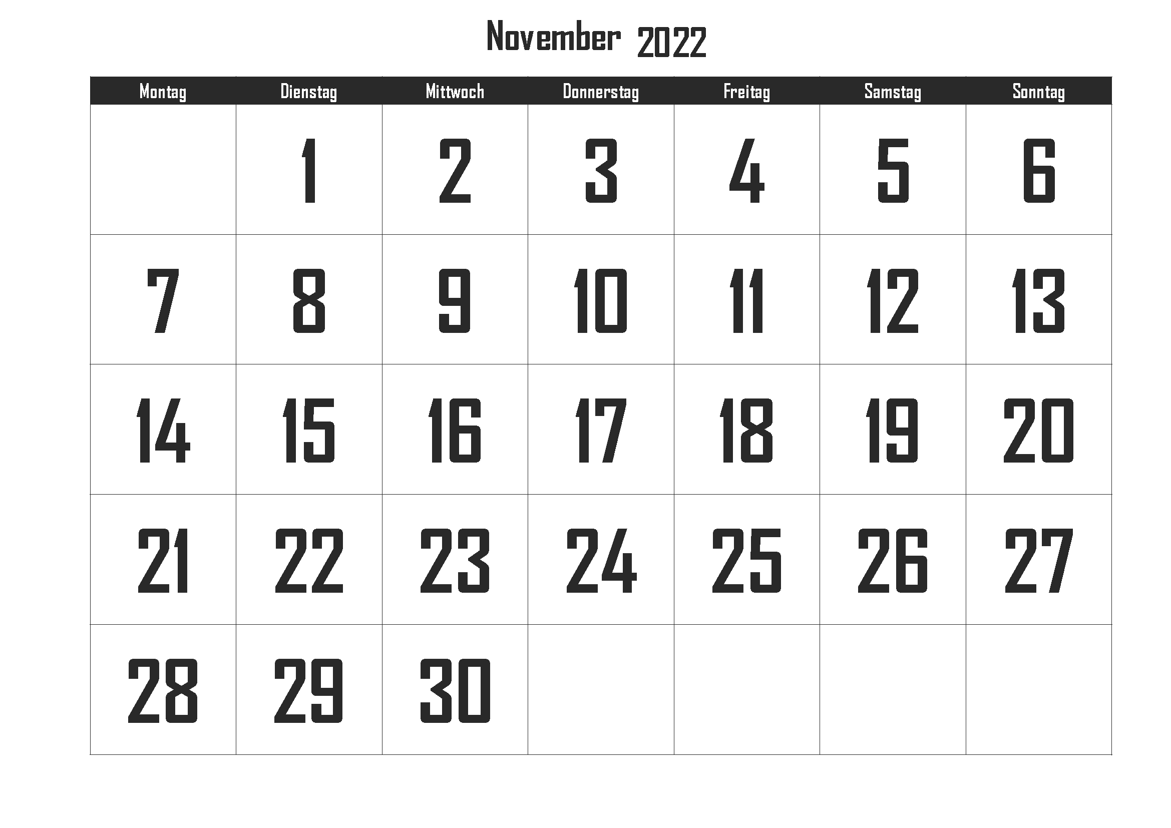 Kalender November 2022 Ausdrucken