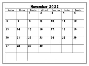 November 2022 Feiertags Kalender