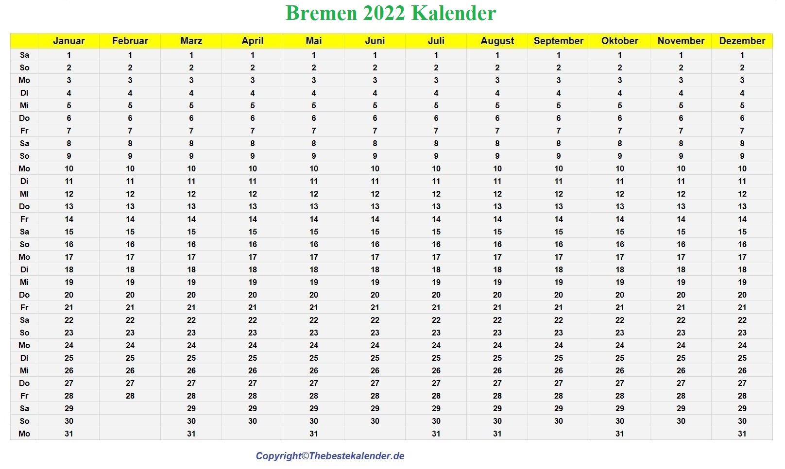 Bremen 2022 Kalender