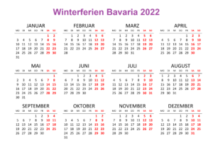 Kalender Winterferien Und Feiertage 2022 Bavaria