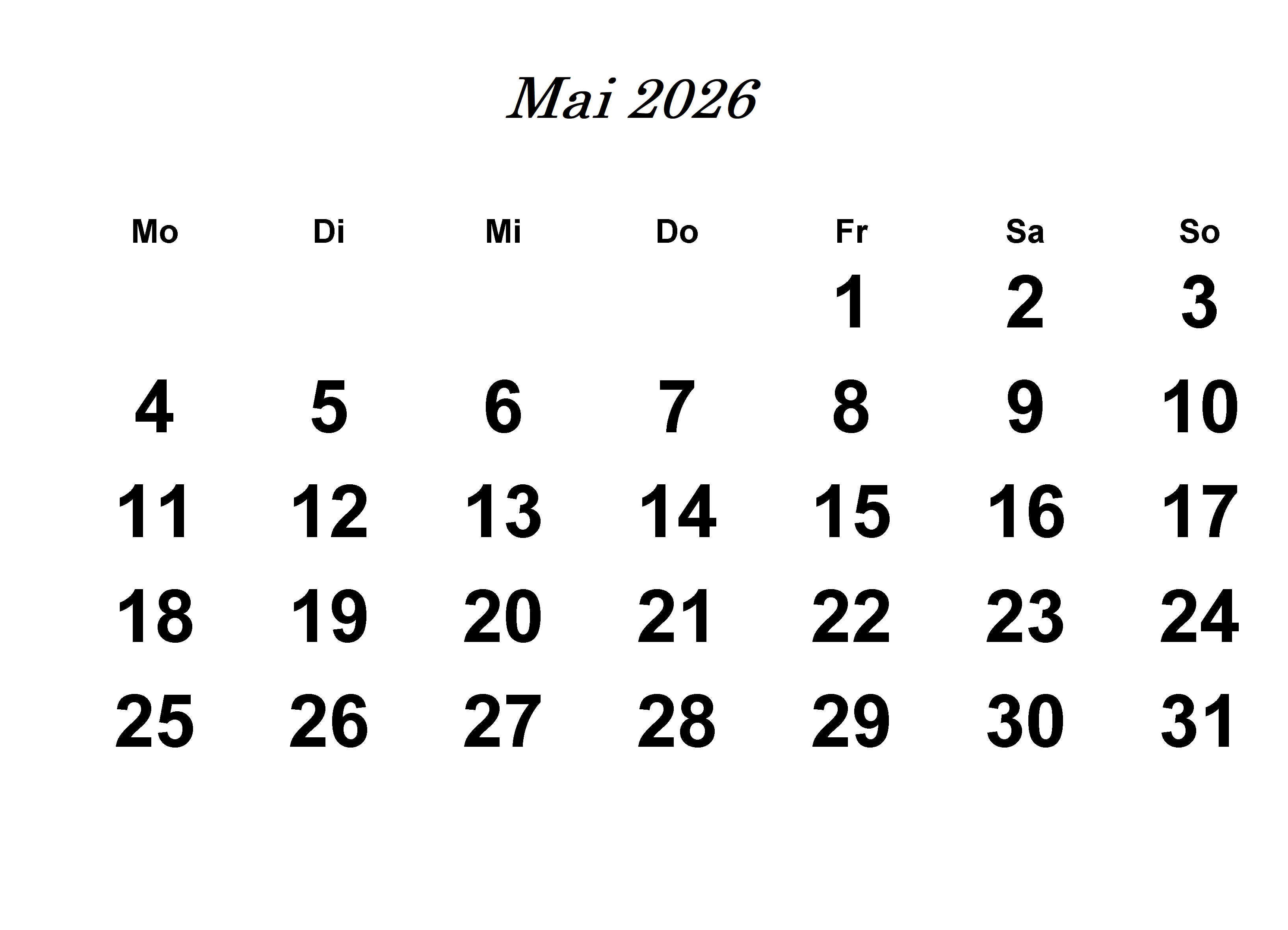 Kalenderblatt Mai 2026