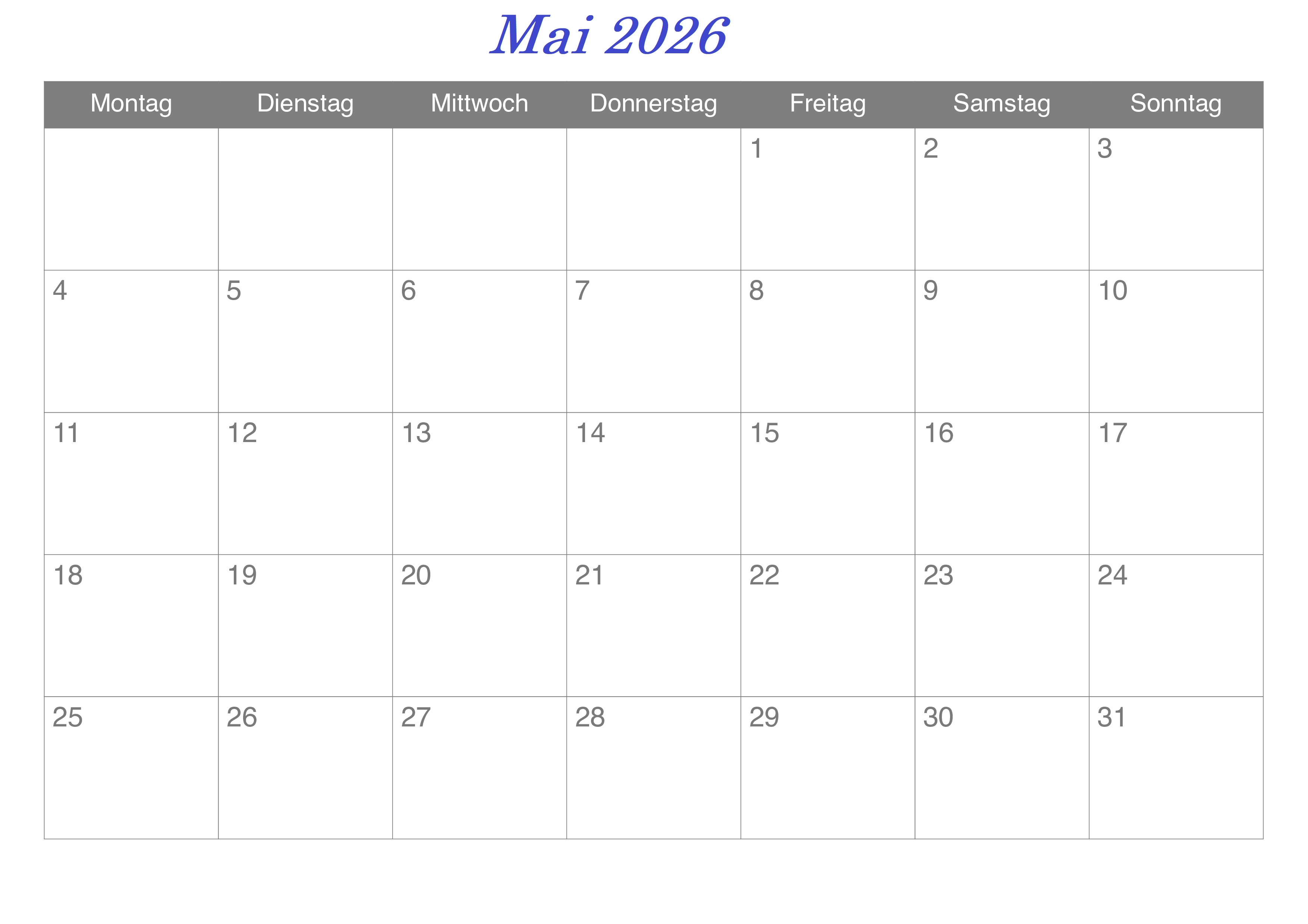 Mai 2026 Kalender