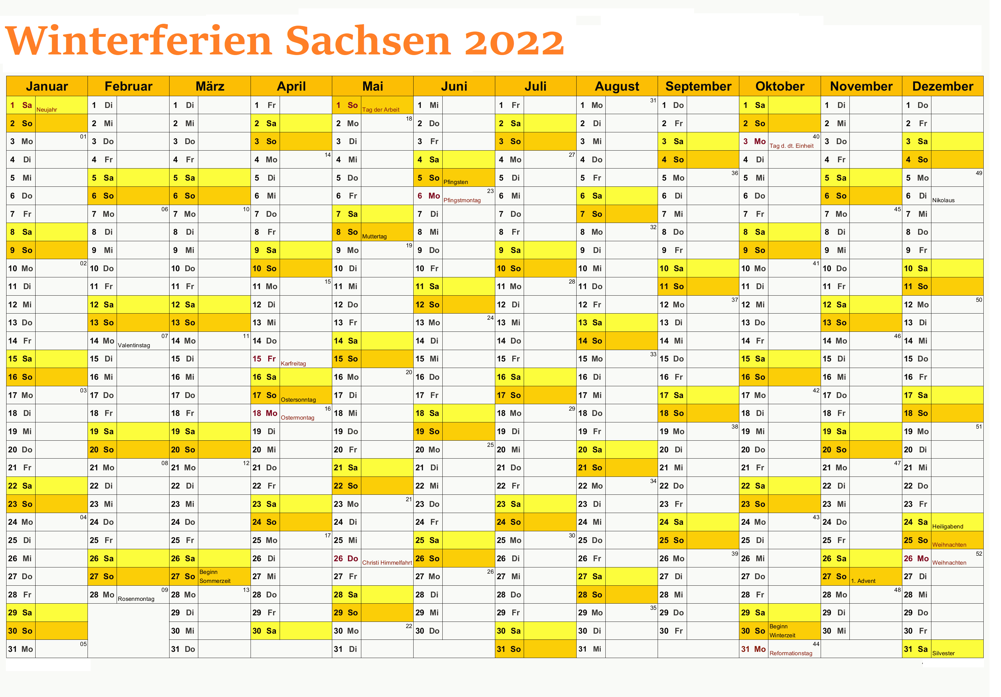Winterferien Sachsen 2022 Kalender Zum Ausdrucken