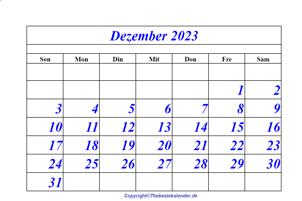 Kalenderblatt Dezember 2023