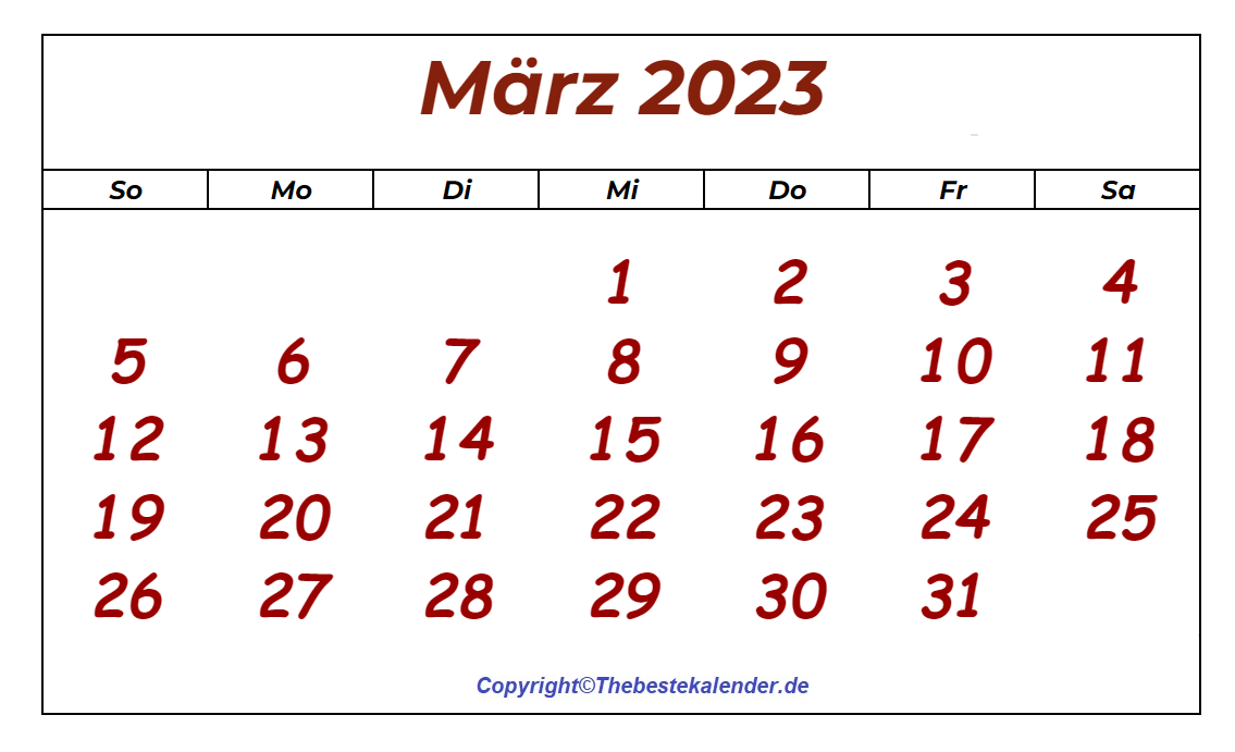 Kalender März 2023 Ausdrucken