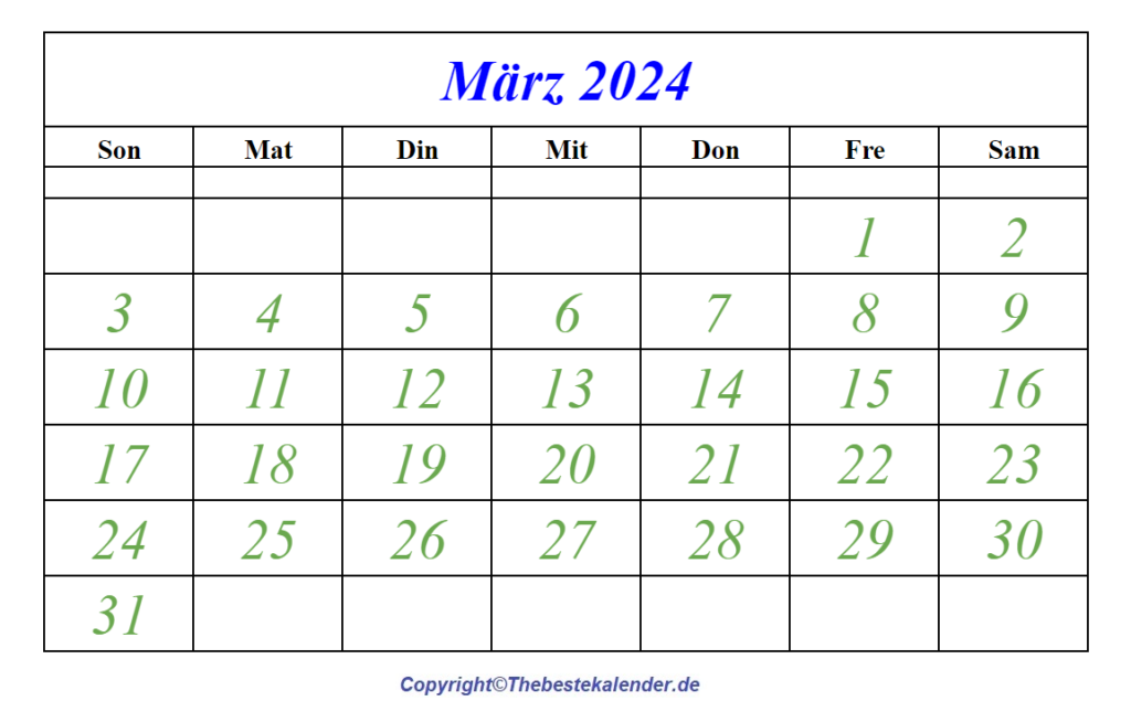 März 2024 Kalender Zum Ausdrucken  The Beste Kalender