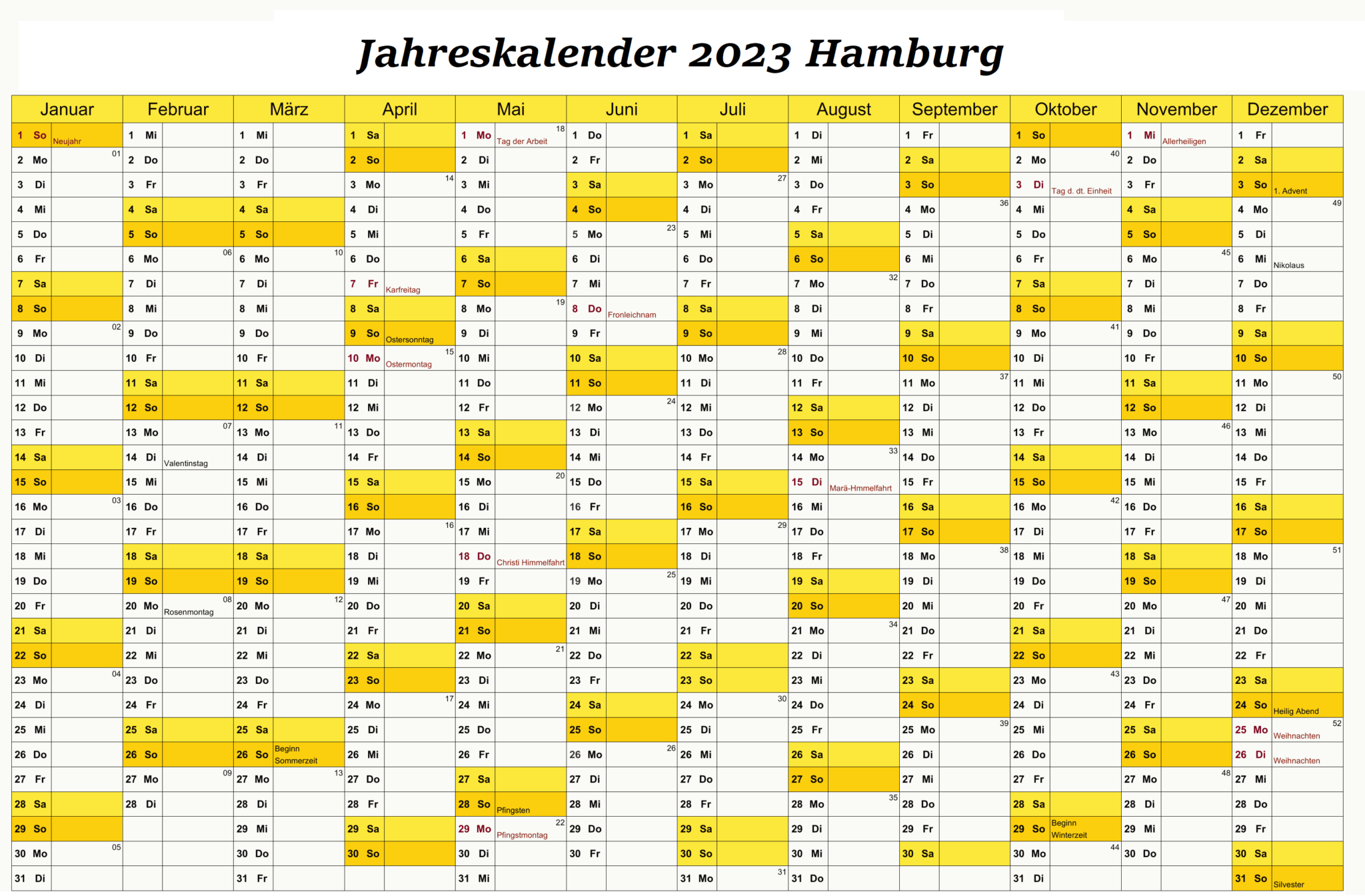 Jahreskalender 2023 Hamburg Mit Feiertagen The Beste Kalender