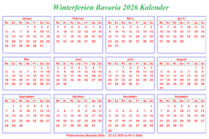 Kalender Winterferien Und Feiertage 2026 Bavaria