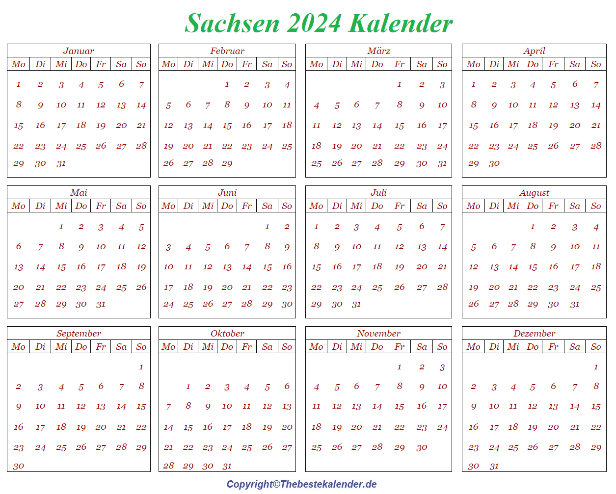 Sommerferien Sachsen 2024 Kalender