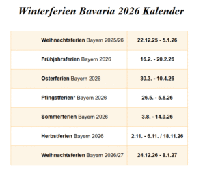 Winterferien Bavaria 2026 Kalender PDF
