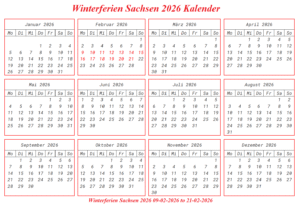 Winterferien Sachsen 2026 Kalender PDF