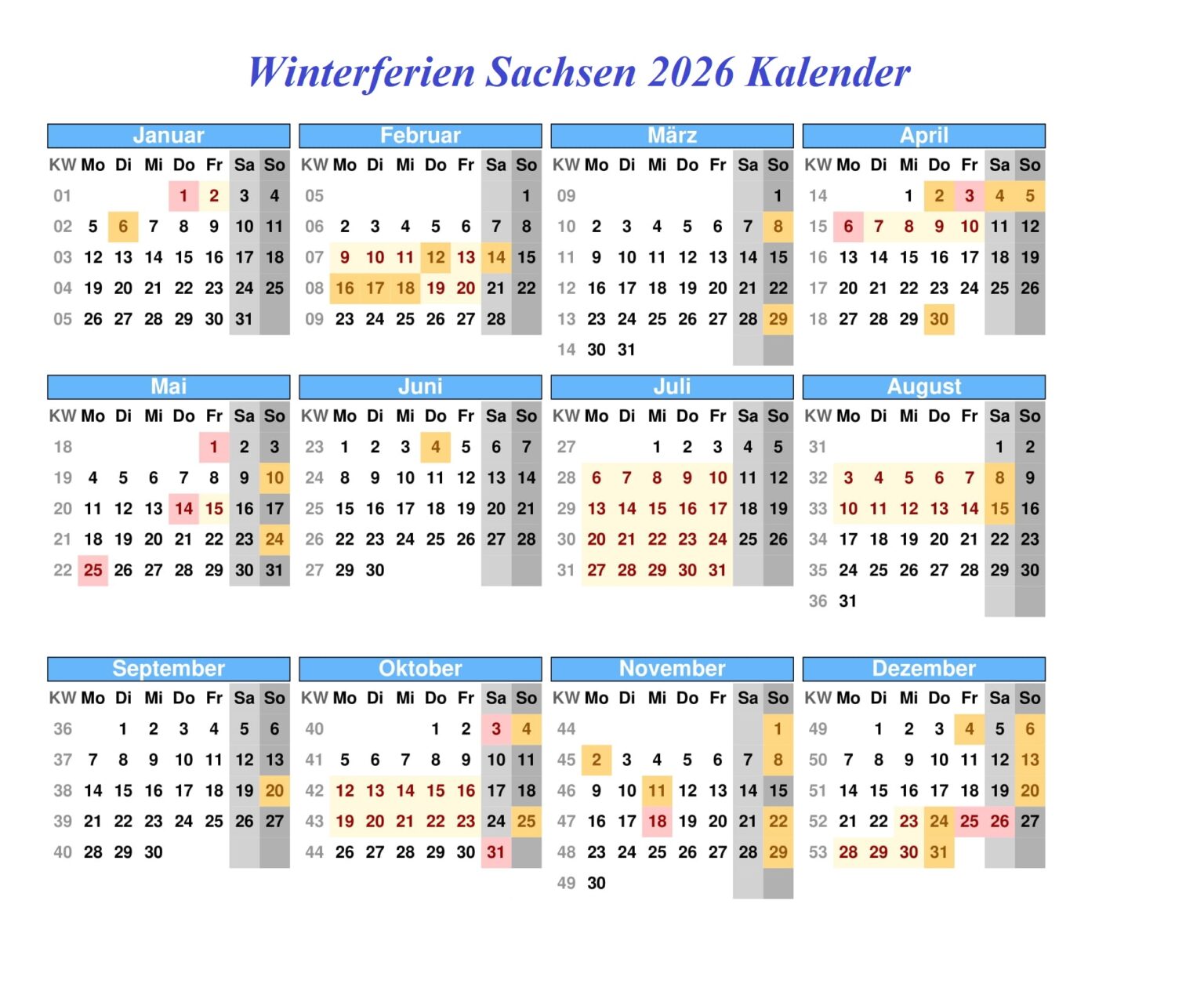 Winterferien Sachsen 2026 Kalender Zum Ausdrucken | The Beste Kalender