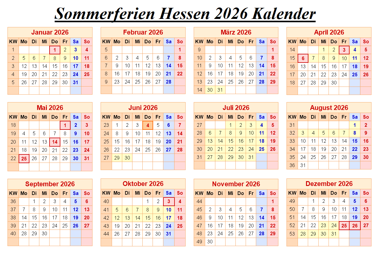 Feiertagen 2026 Hessen Kalender