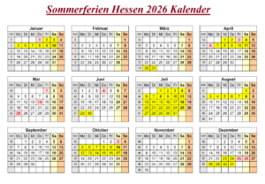 Hessen 2026 Kalender Zum Ausdrucken