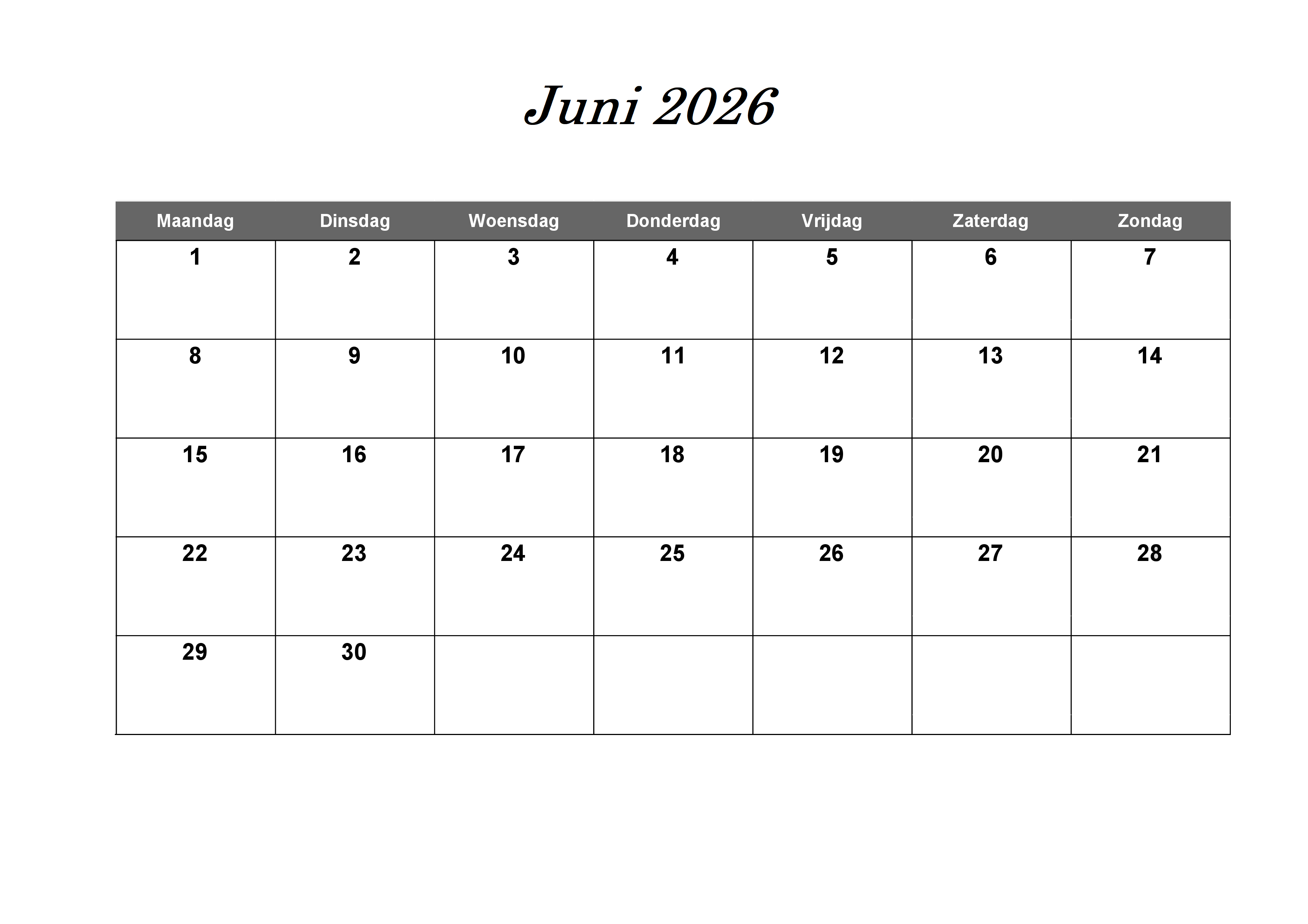 Juni 2026 Kalender PDF