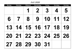 Kalender Juli 2026 Vorlage